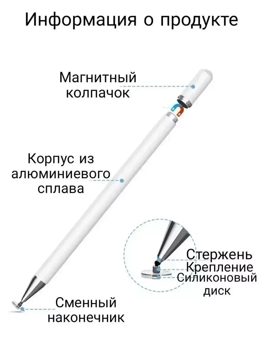 Стилус SOLAR FLAERS для телефона и планшета / iPad, андроид / ios ручка айпада (Белый) - фото 5 - id-p215527314