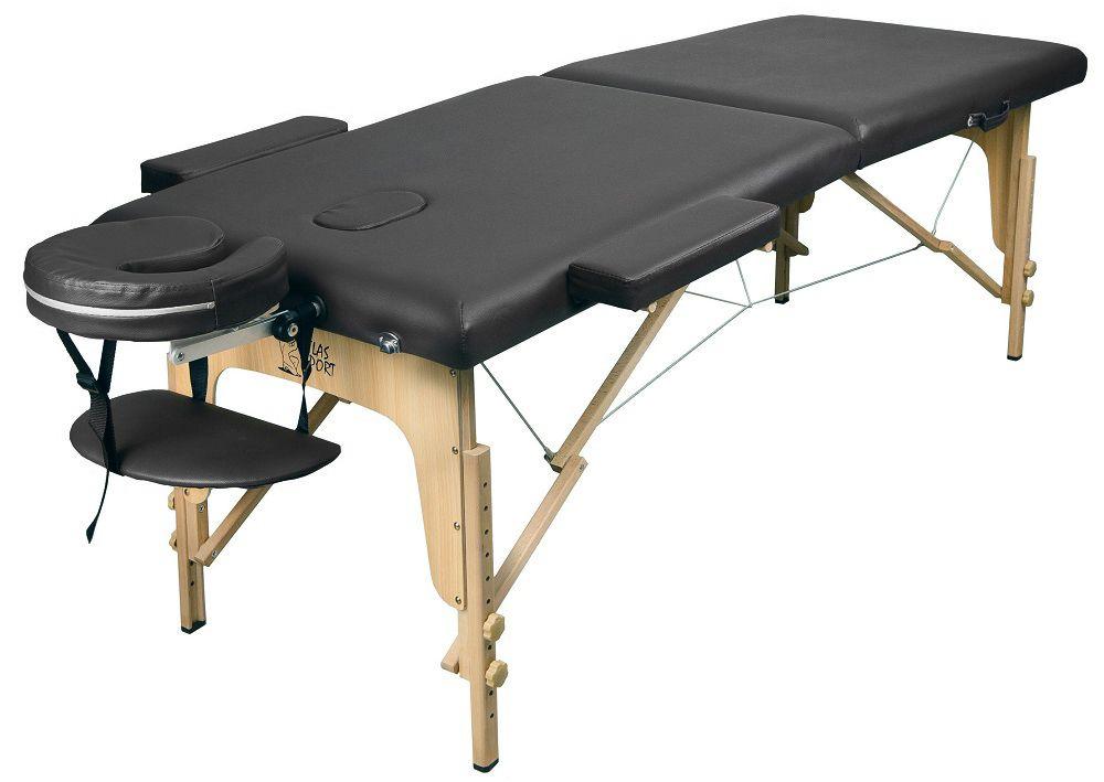 Массажный стол Atlas Sport складной 2-с 60 см деревянный + сумка в подарок (черный) - фото 1 - id-p215527586