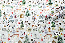 Бумага глянцевая 50х70 см, Новогодние коньки, машина и олень