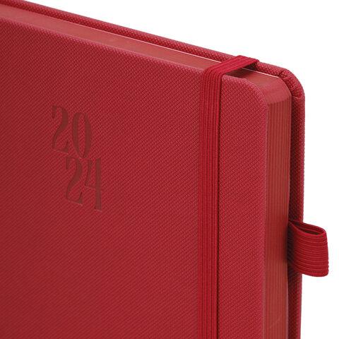 Ежедневник датированный 2024 А5 138х213 мм "Plain", под кожу, с резинкой, красный - фото 3 - id-p215539154