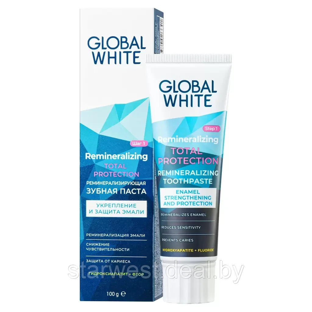 GLOBAL WHITE Total Protection 100 г Зубная паста реминерализирующая для эмали для ежедневного применения - фото 2 - id-p215540139