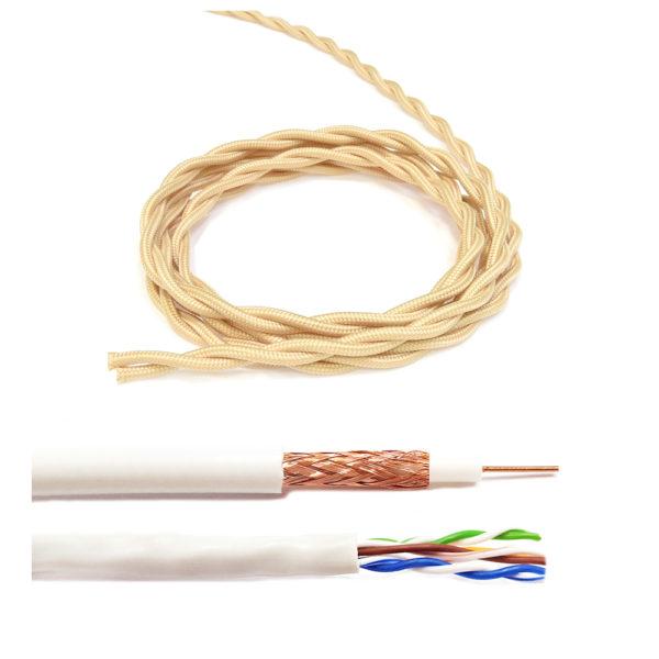 Ретро провод витой Lindas UTP 5e + TV/SAT песочное золото "Винтаж"