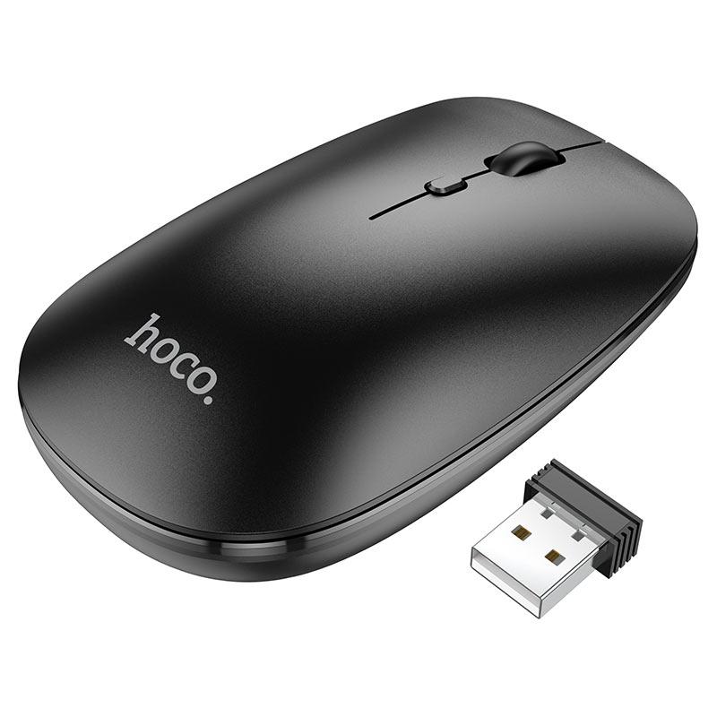Bluetooth мышь - HOCO GM15, 4 кнопоки, питание 1xAA, 1600dp, с двумя режимами подключения 2.4G + BT, чёрная