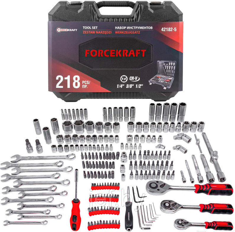 Набор инструментов 218 предметов 1/4",3/8",1/2" FORCEKRAFT FK-42182-5 - фото 4 - id-p215565017