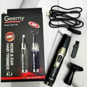 Мини-триммер для стрижки волос в носу, ушах и подравнивания бровей Geemy GM-3130 2 в 1  (насадки для носа,
