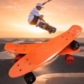 Скейтборд Пенни Борд (Penny Board) однотонный, матовые колеса 2 дюйма (цвет микс), до 60 кг.  Оранжевый