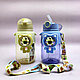 Бутылка Мишка в иллюминаторе с клапаном, трубочкой и ремешком 680 мл. / Наклейки в подарок Бежевый, фото 5