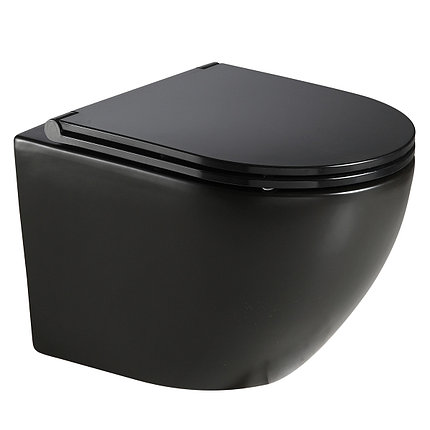 Унитаз подвесной Azario Grado 490х370х360 безободковый, с сиденьем микролифт, черный матовый, фото 2