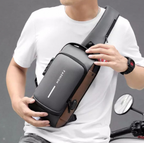 Сумка - рюкзак через плечо Fashion с кодовым замком и USB / Сумка слинг / Кросc-боди барсетка  Серый с
