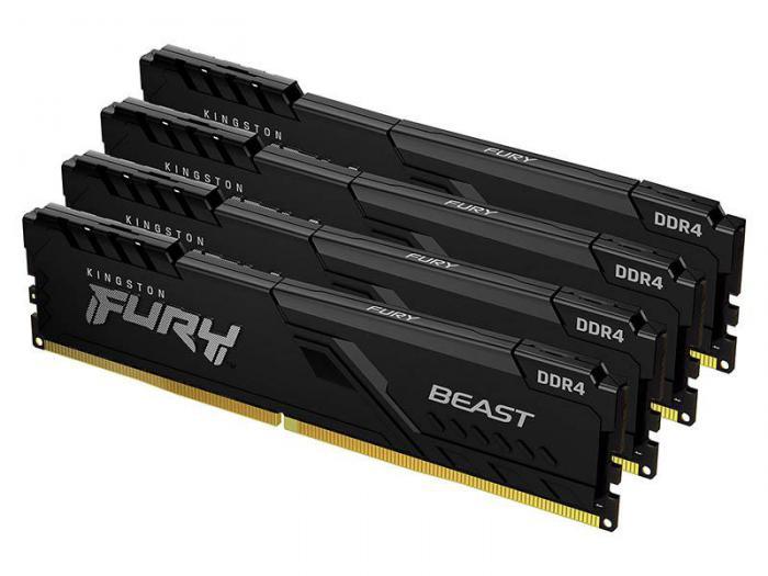 Модуль памяти Kingston Fury Beast Black DDR4 DIMM 3200Mhz PC25600 CL16 - 64Gb Kit (4x16Gb) KF432C16BB1K4/64 - фото 1 - id-p215525991