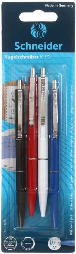 Набор ручек шариковых автоматических Schneider K15 4 шт., корпус ассорти, стержень синий - фото 2 - id-p215578524