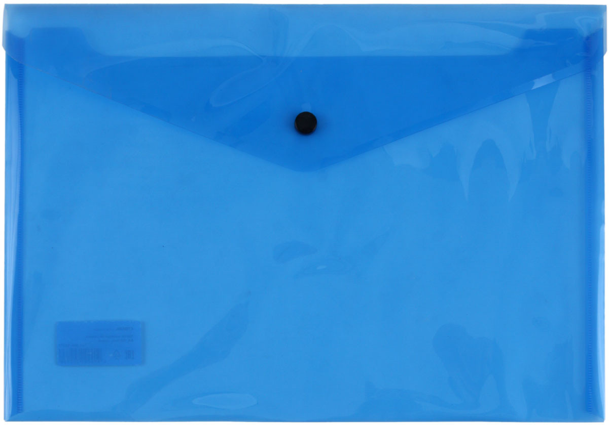 Папка-конверт пластиковая на кнопке «Стамм» А4+ толщина пластика 0,15 мм, прозрачная синяя - фото 3 - id-p215578456