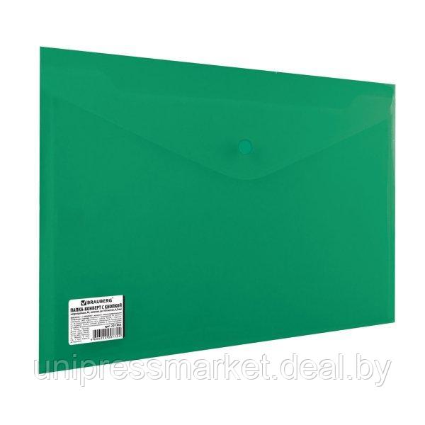 Папка-конверт А4 на кнопке 200 мкм, зеленая BRAUBERG, 221363 - фото 1 - id-p212686688