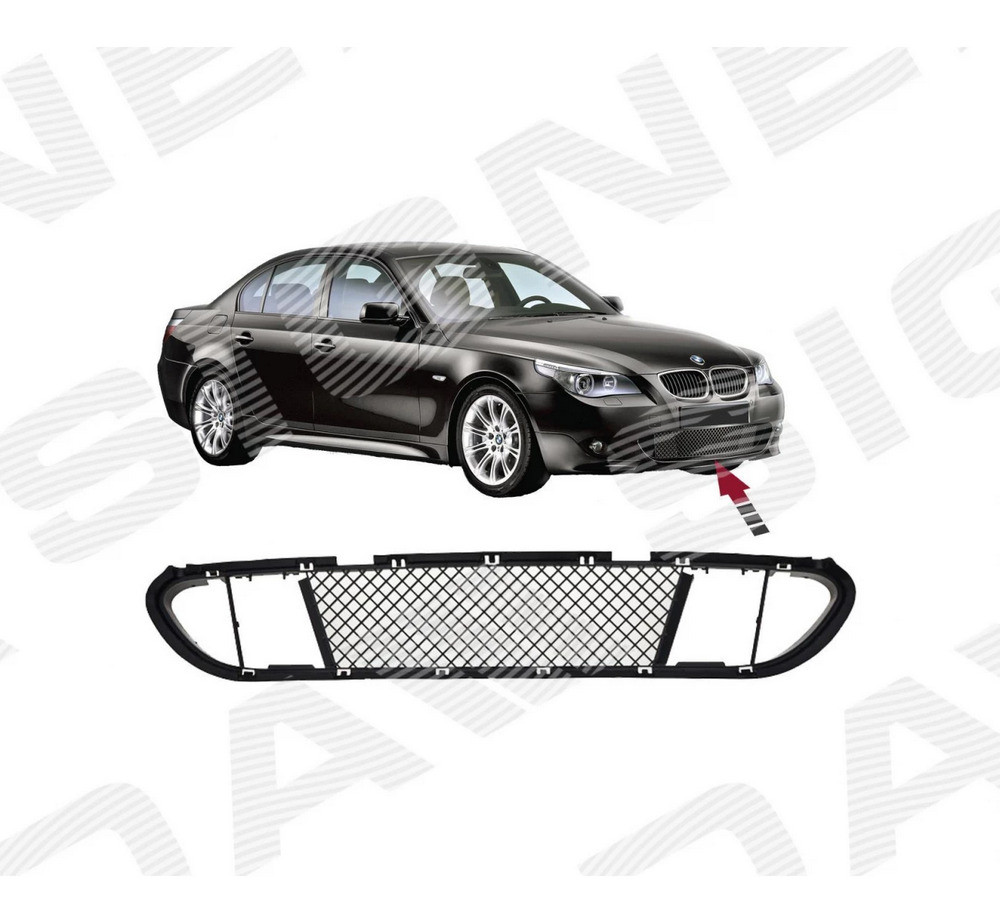 Решетка в бампер (центральная) для BMW 5 (E60) - фото 4 - id-p213561921