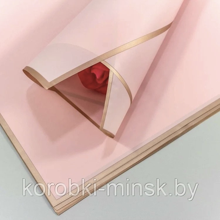 Пленка матовая флористическая с золотым краем Розовый (20 листов) 58см*58см