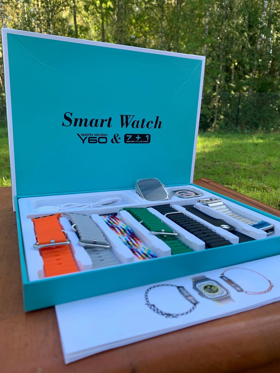 Умные смарт часы Smart Watch Y60 7+1 / NFC / микрофон / беспроводная зарядка / + 7 ремешков