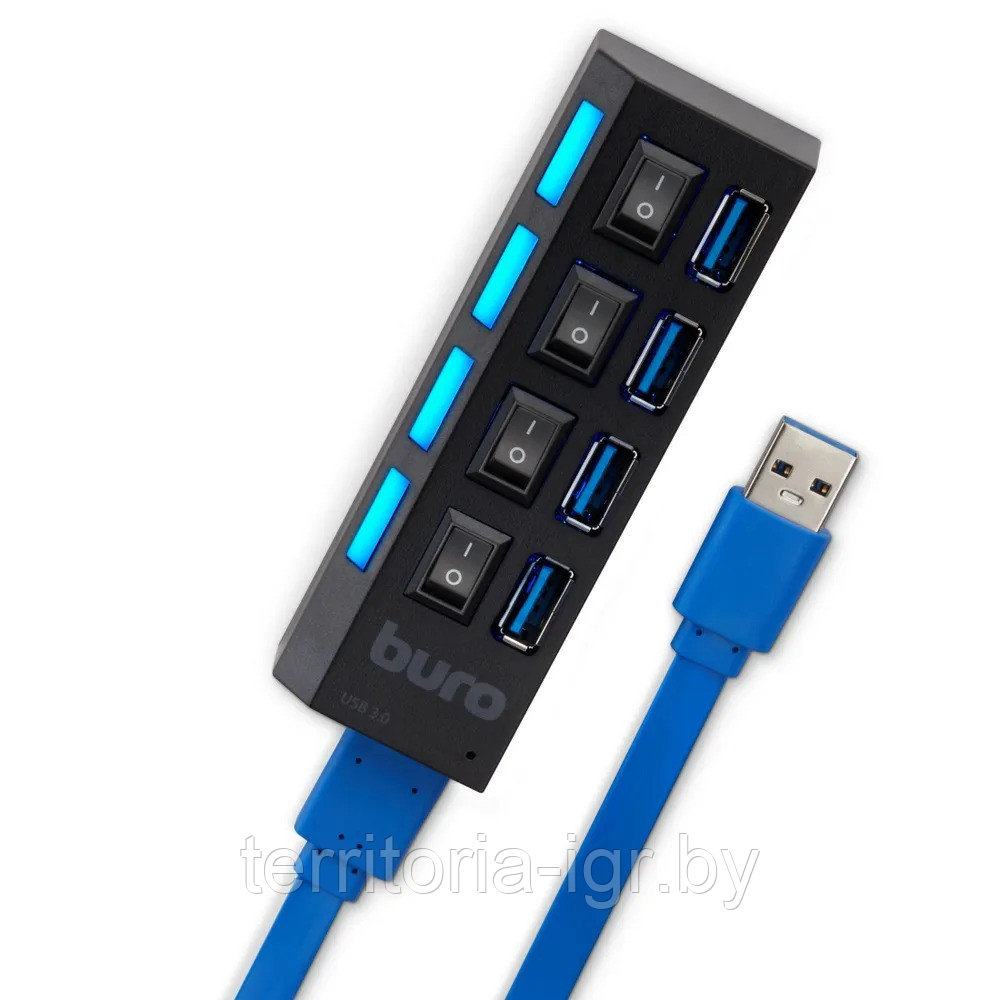 Разветвитель USB 3.0 BU-HUB4-U3.0-L черный Buro - фото 4 - id-p215595496