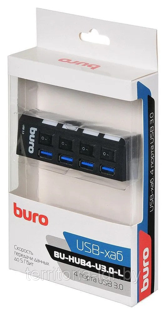 Разветвитель USB 3.0 BU-HUB4-U3.0-L черный Buro - фото 1 - id-p215595496