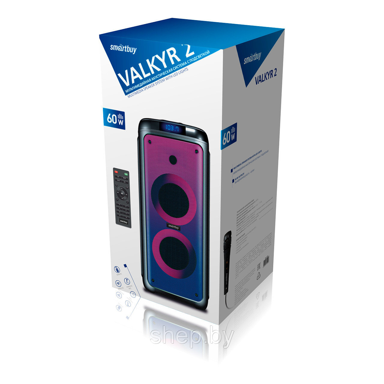 Акустическая система Smartbuy VALKYR 2 SBS-5550, 60Вт, 5000 мАч ,Bluetooth, MP3, проводной микрофон, пульт ДУ - фото 3 - id-p215596048