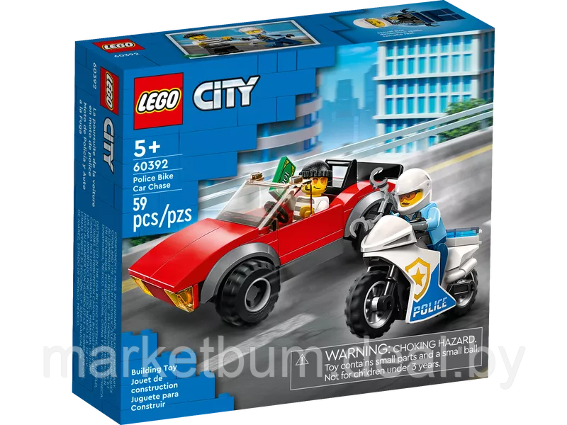 Конструктор LEGO City 60392, Полицейский мотоцикл - погоня за автомобилем - фото 2 - id-p215597097