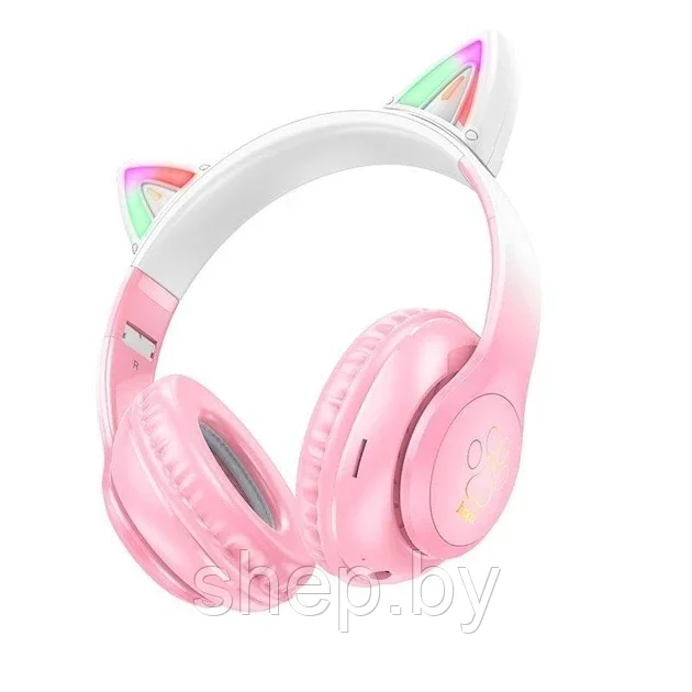 Беспроводные наушники Кошачьи Ушки Hoco W42 Cat ears цвет : розовый, сиреневый, голубой NEW 2023!!! - фото 2 - id-p215599315