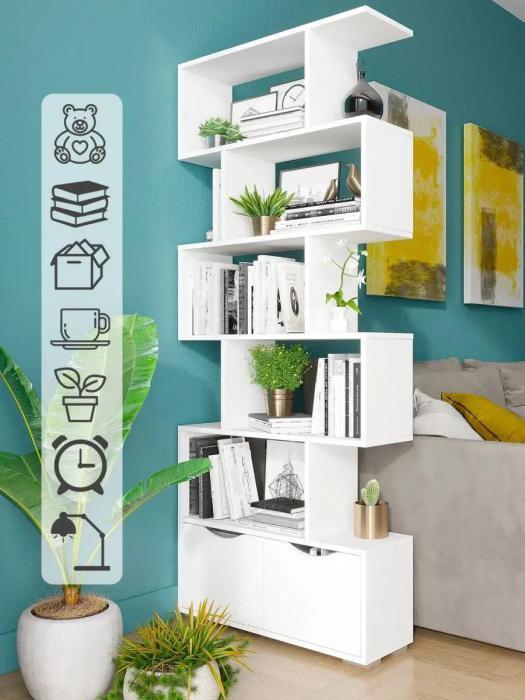 Стеллаж деревянный напольный для книг игрушек дома MP17 белый книжный шкаф с ящиками высокий полки в детскую - фото 5 - id-p215601024