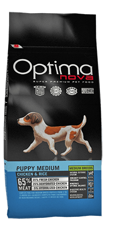 Optima Nova Dog Puppy Medium (курица и рис), 12 кг - фото 1 - id-p215604851