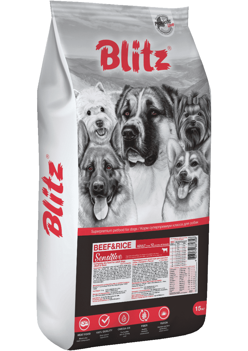 Blitz Sensitive Beef & Rice Adult (говядина, рис), 15 кг - фото 1 - id-p215604882