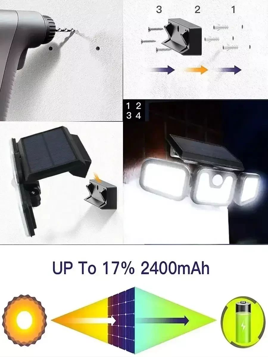 Уличный светодиодный фонарь-светильник на солнечных батареях и поворотными шарнирами - фото 2 - id-p215605420