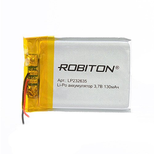 Литий-полимерный аккумулятор 232635 130mAh - ROBITON, 3.7V, c платой защиты
