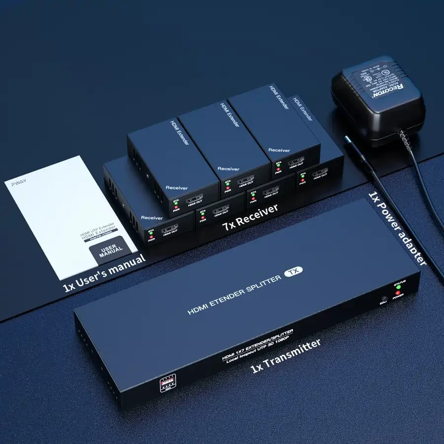 Разветвитель, сплиттер HDMI 1x7 FullHD 1080p до 60 метров - удлинитель сигнала по витой паре RJ45 UTP (LAN), - фото 3 - id-p215620471