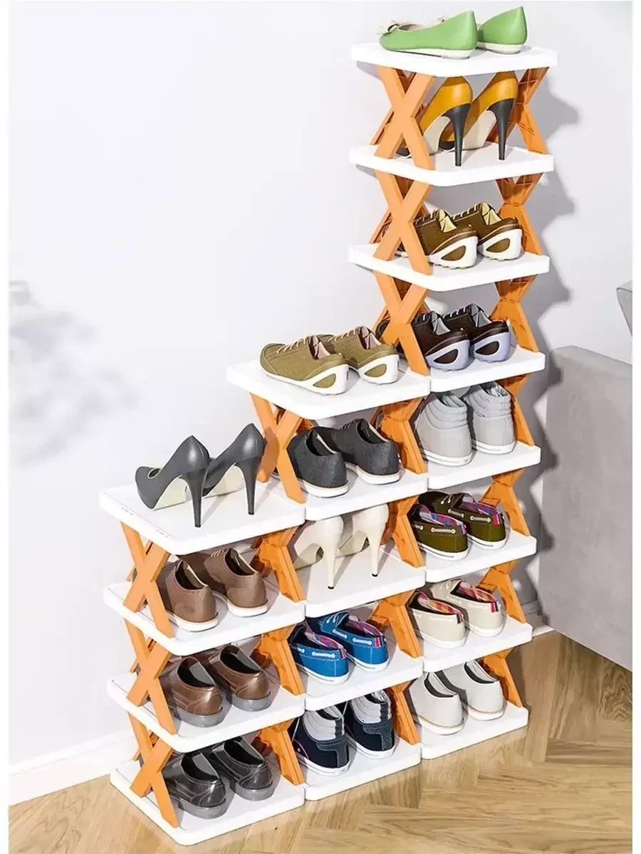 Этажерка-обувница в прихожую для обуви / полка-органайзер пластик (оранжевый) - фото 7 - id-p215620886