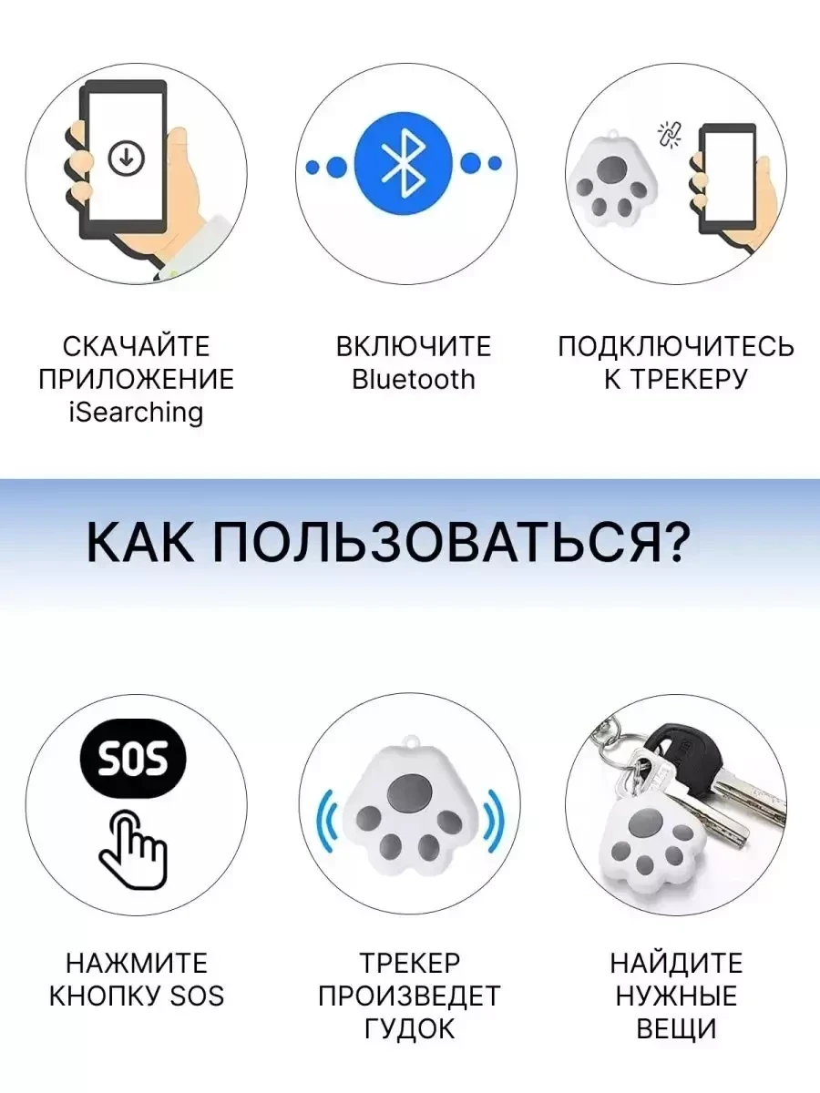 Bluetooth трекер CABRI для отслеживания / мини брелок - фото 6 - id-p215620888