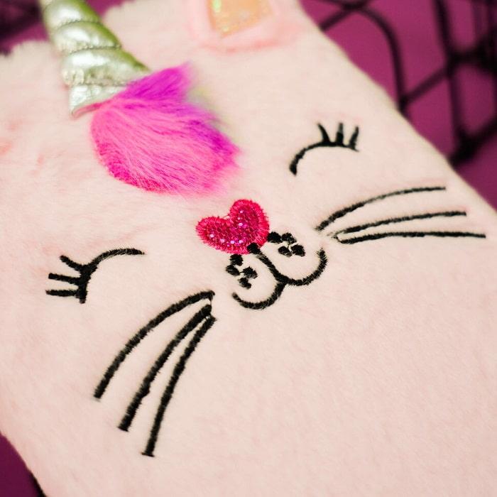 Записная книжка «Котик-единорог» в плюшевой розовой обложке - фото 2 - id-p215620792