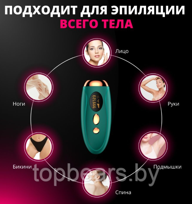 Фотоэпилятор для удаления волос IPL Hair Removal Device 999999 импульсов Мятный - фото 3 - id-p215622420