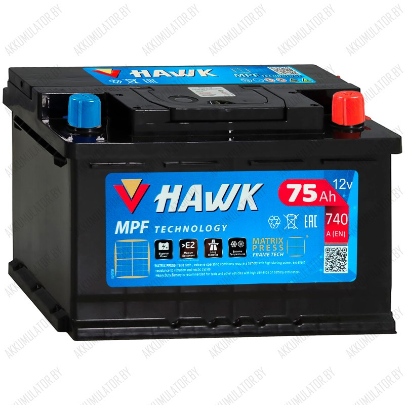 Аккумулятор HAWK Classic / 75Ah / 740А / Низкий - фото 1 - id-p215622533