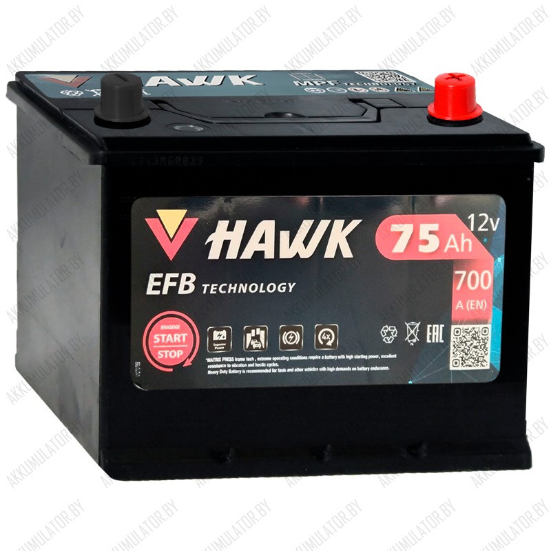 Аккумулятор HAWK Asia EFB / 75Ah / 700А