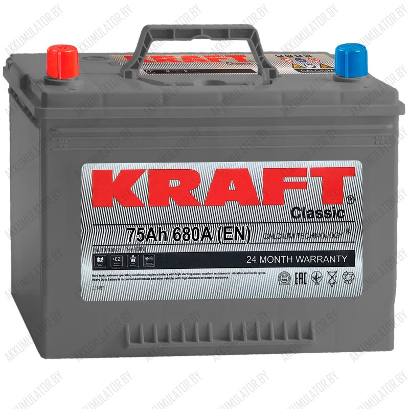 Аккумулятор Kraft Classic Asia / 75Ah / 680А / Прямая полярность - фото 1 - id-p215622556