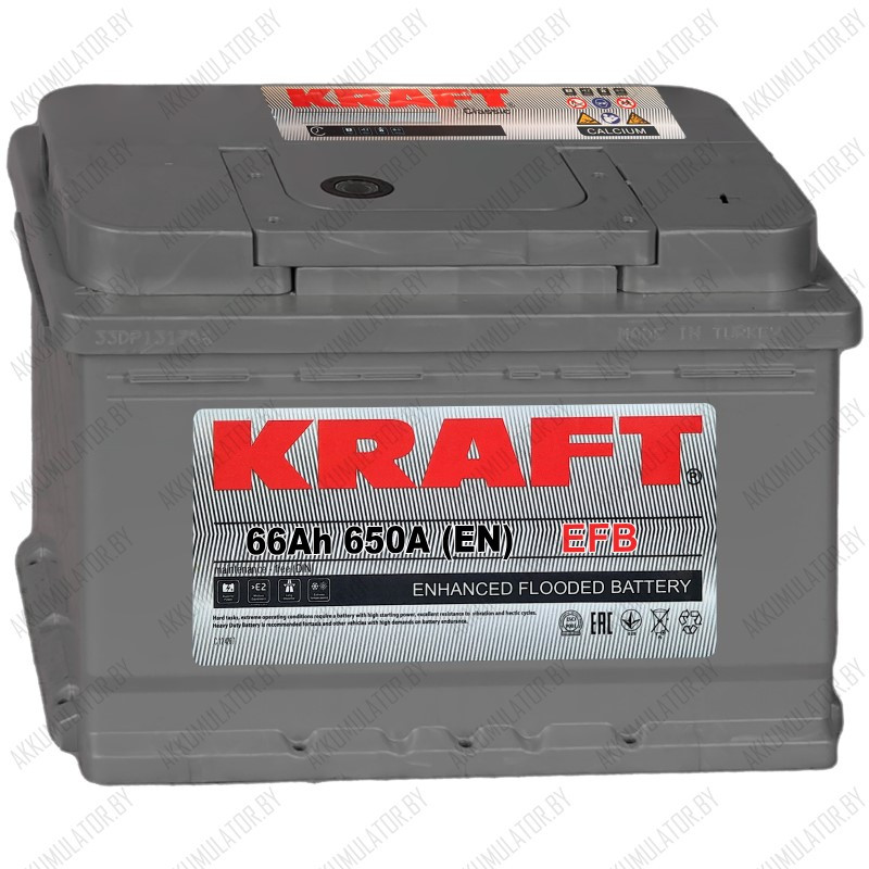 Аккумулятор Kraft EFB / 66Ah / 650А - фото 1 - id-p215622559