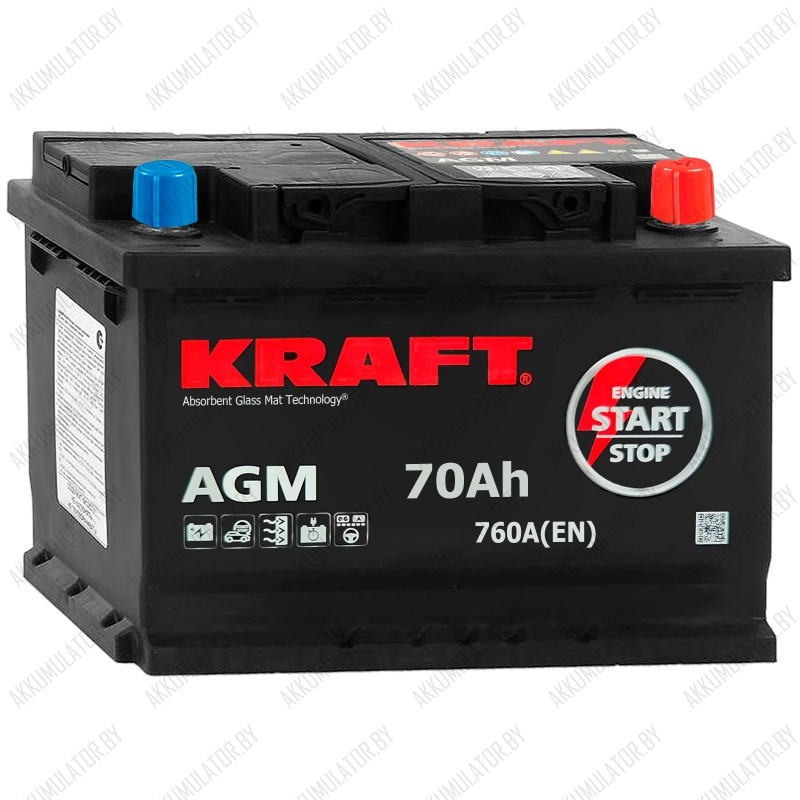 Аккумулятор Kraft AGM / 70Ah / 760А - фото 1 - id-p215622564