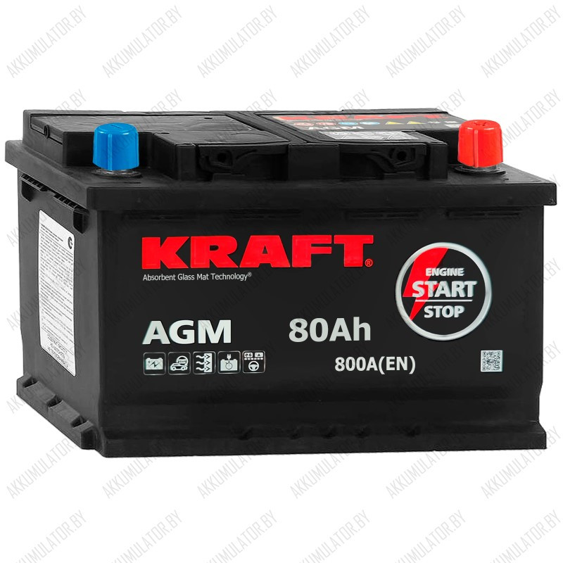 Аккумулятор Kraft AGM / 80Ah / 800А - фото 1 - id-p215622565