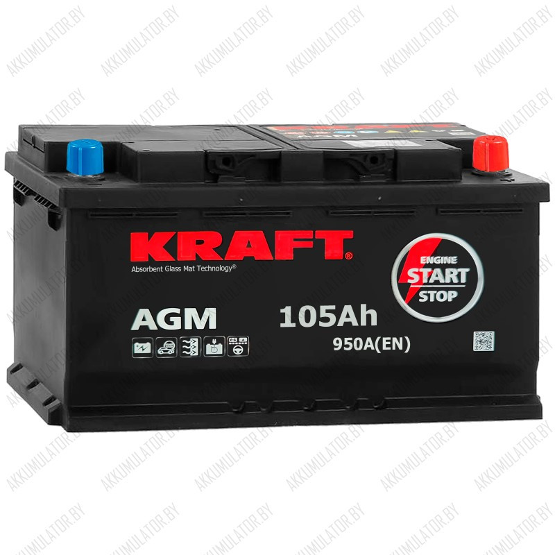 Аккумулятор Kraft AGM / 105Ah / 950А - фото 1 - id-p215622567