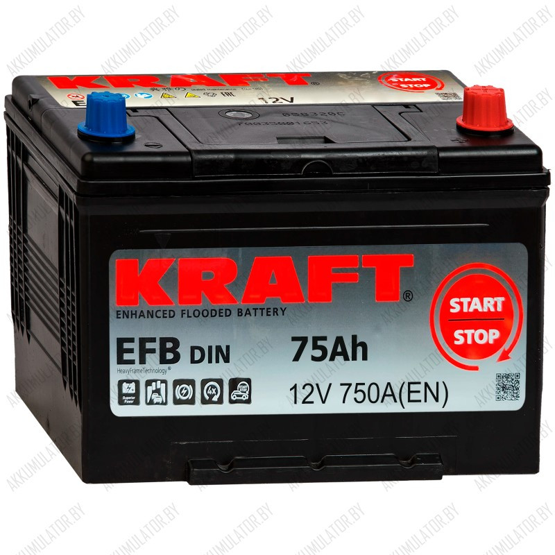 Аккумулятор Kraft EFB Asia / 75Ah / 750А - фото 1 - id-p215622573