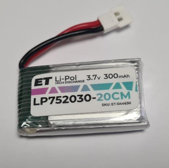 Аккумулятор 752030 300mAh высокотоковый - ET LP752030-20CM, 3.7V, Li-Pol (подходит для квадрокоптеров)