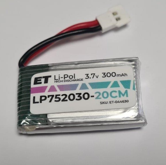 Аккумулятор 752030 300mAh высокотоковый - ET LP752030-20CM, 3.7V, Li-Pol (подходит для квадрокоптеров) - фото 1 - id-p215651579