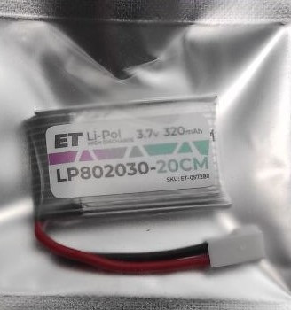 Аккумулятор 802030 320mAh высокотоковый - ET LP802030-20CM, 3.7V, Li-Pol (подходит для квадрокоптеров)