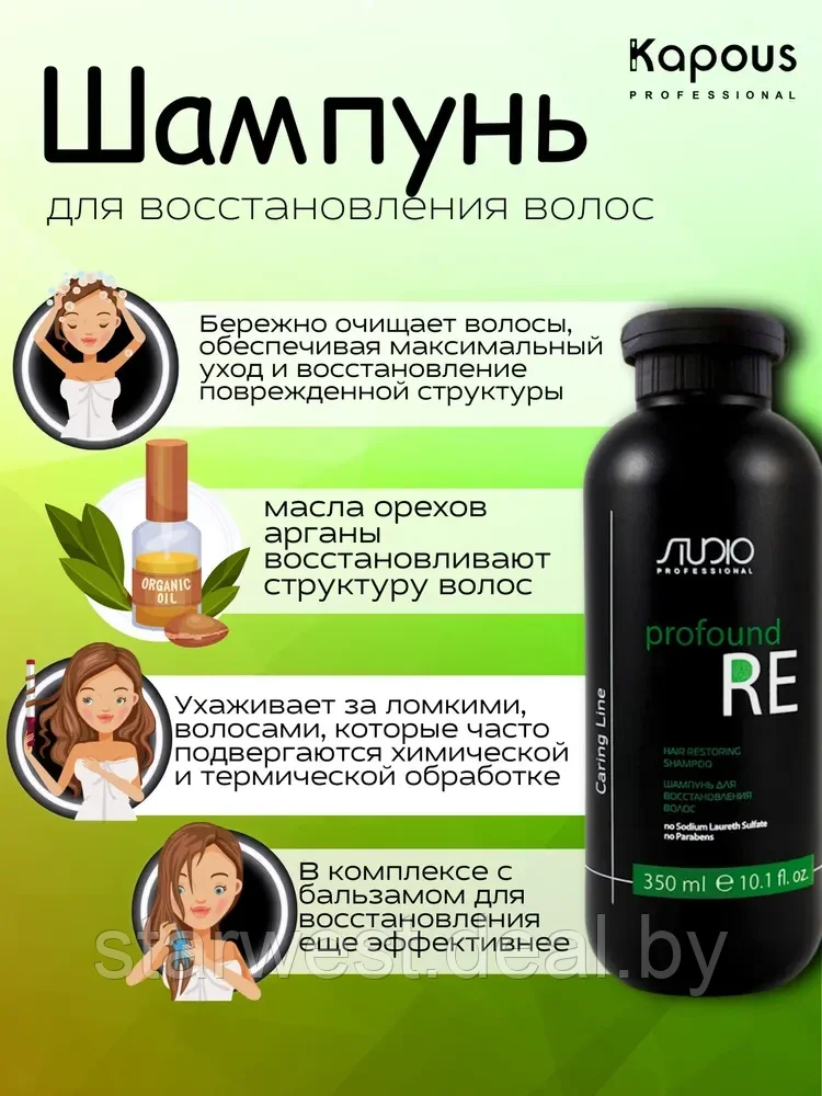 Kapous Professional STUDIO Profound Re Shampoo 350 мл Шампунь восстанавливающий для волос - фото 3 - id-p210755438