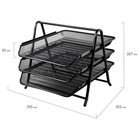 Лоток горизонтальный металлический для бумаг, 3 секции, "Germanium", А4 (267х355х295 мм), черный - фото 2 - id-p215697970