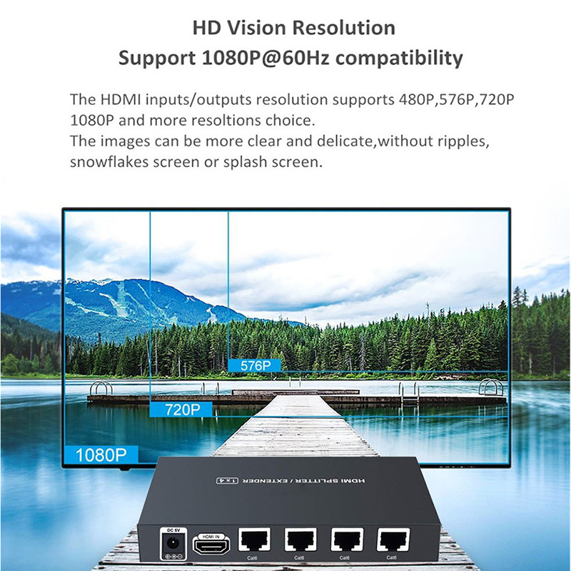 Разветвитель, сплиттер HDMI 1x4 FullHD 1080p до 60 метров - удлинитель сигнала по витой паре RJ45 UTP (LAN) - фото 2 - id-p215708969
