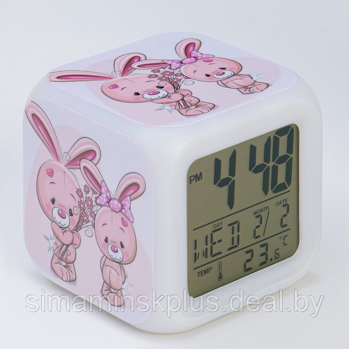 Часы электронные настольные "Зайка", подсветка, будильник, термометр, календарь, 8 х 8 см - фото 1 - id-p215712068